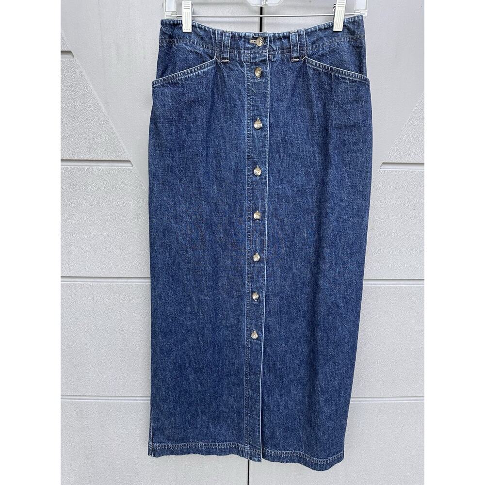 VTG 90s Jones New York Cotton Denim Maxi Skirt full button front Western Y2K Sz4 - Picture 3 of 9
